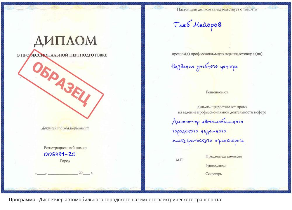 Диспетчер автомобильного городского наземного электрического транспорта Новозыбков