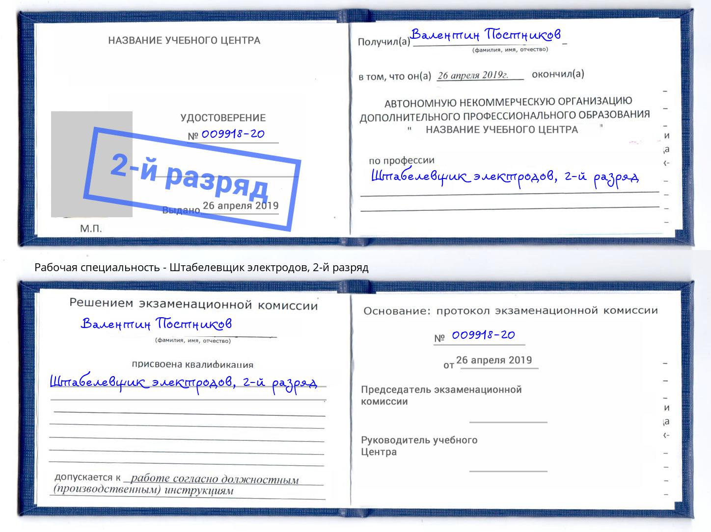 корочка 2-й разряд Штабелевщик электродов Новозыбков