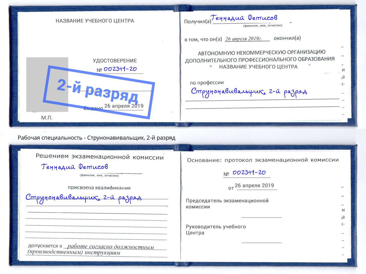корочка 2-й разряд Струнонавивальщик Новозыбков