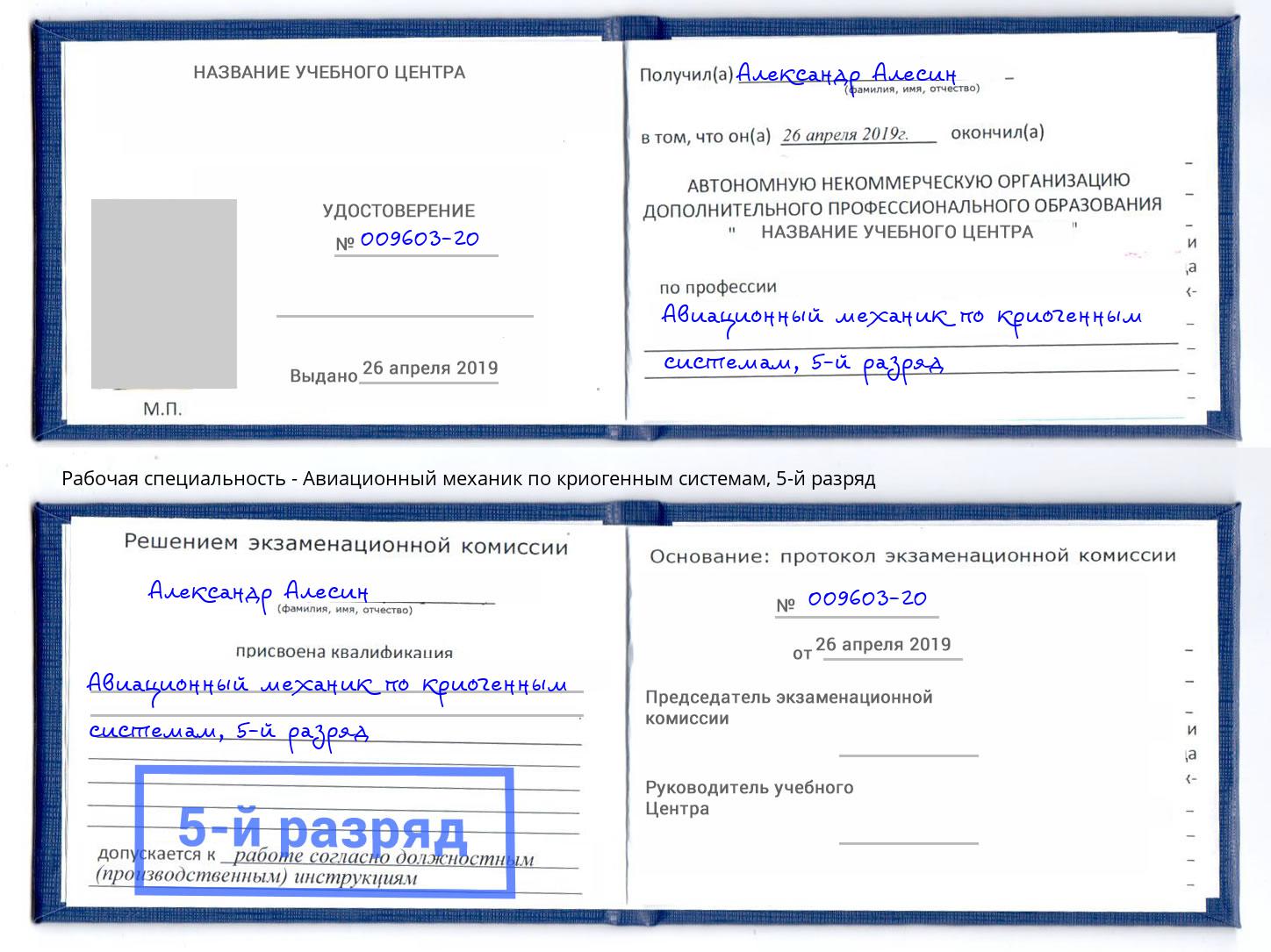 корочка 5-й разряд Авиационный механик по криогенным системам Новозыбков