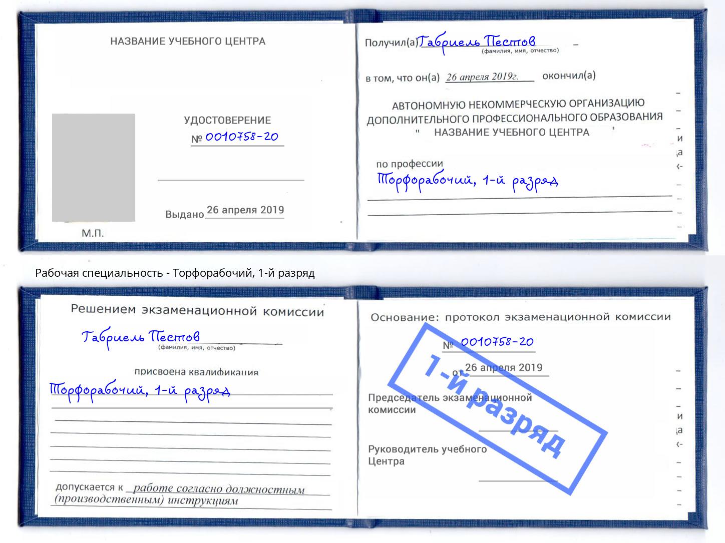 корочка 1-й разряд Торфорабочий Новозыбков