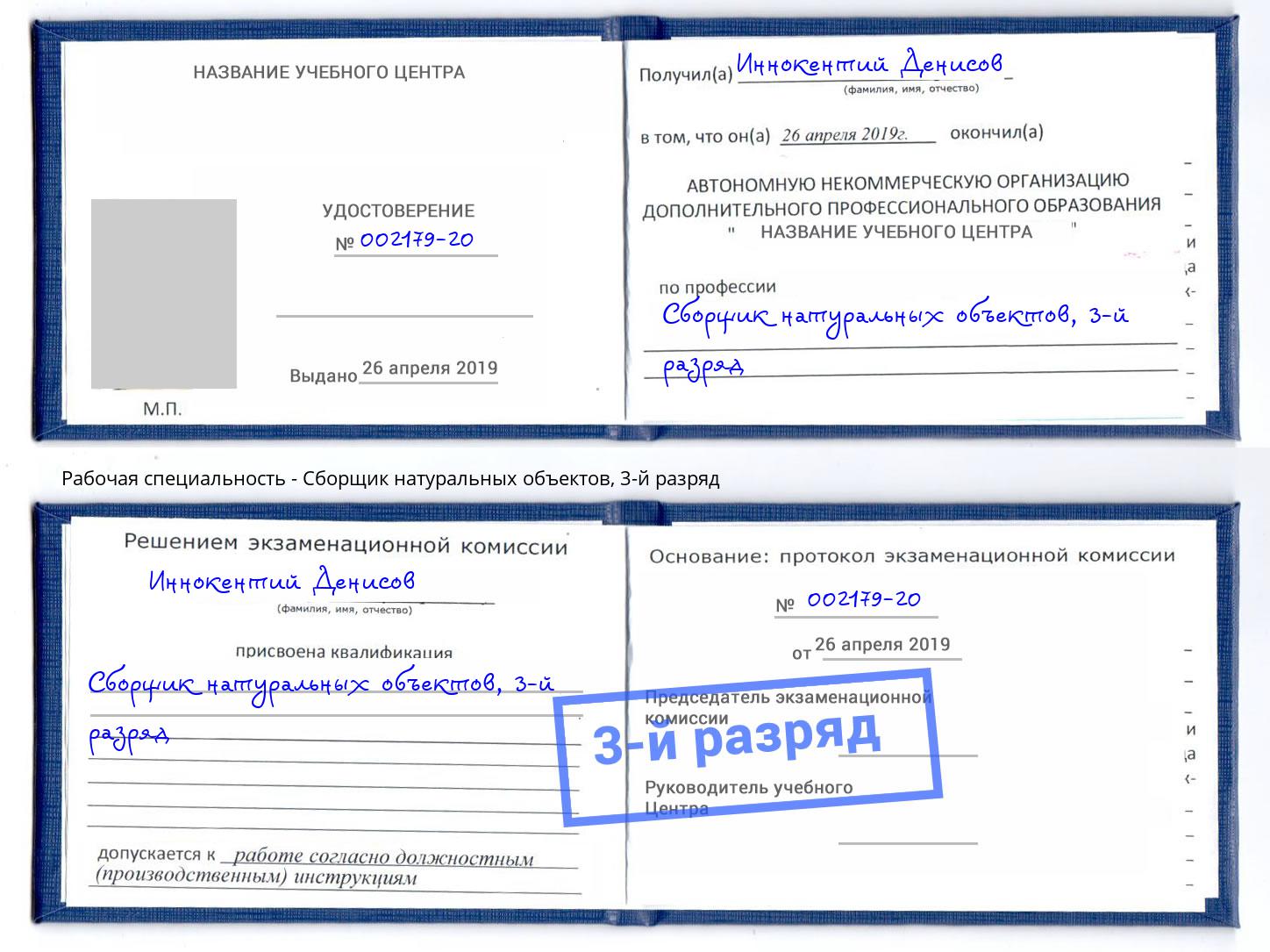корочка 3-й разряд Сборщик натуральных объектов Новозыбков